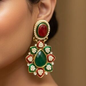 Elegant Gold and Green Statement Earrings